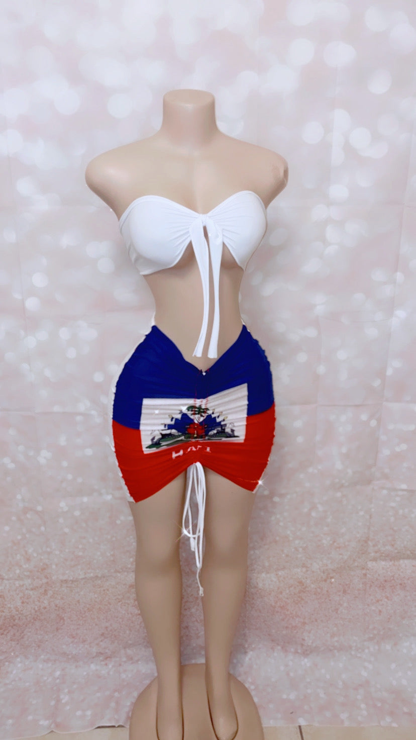 Tube Top Haitian Flag Skirt Set
