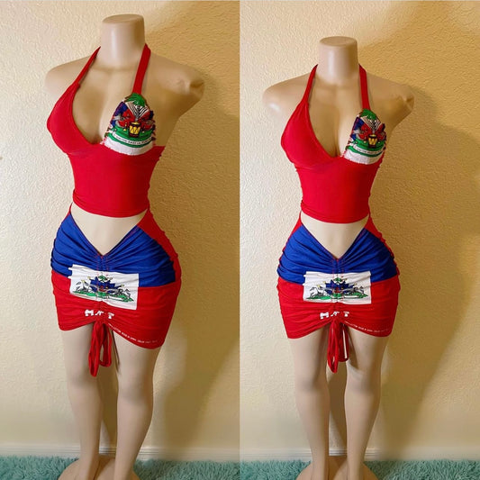 Red Haitian Flag Skirt set